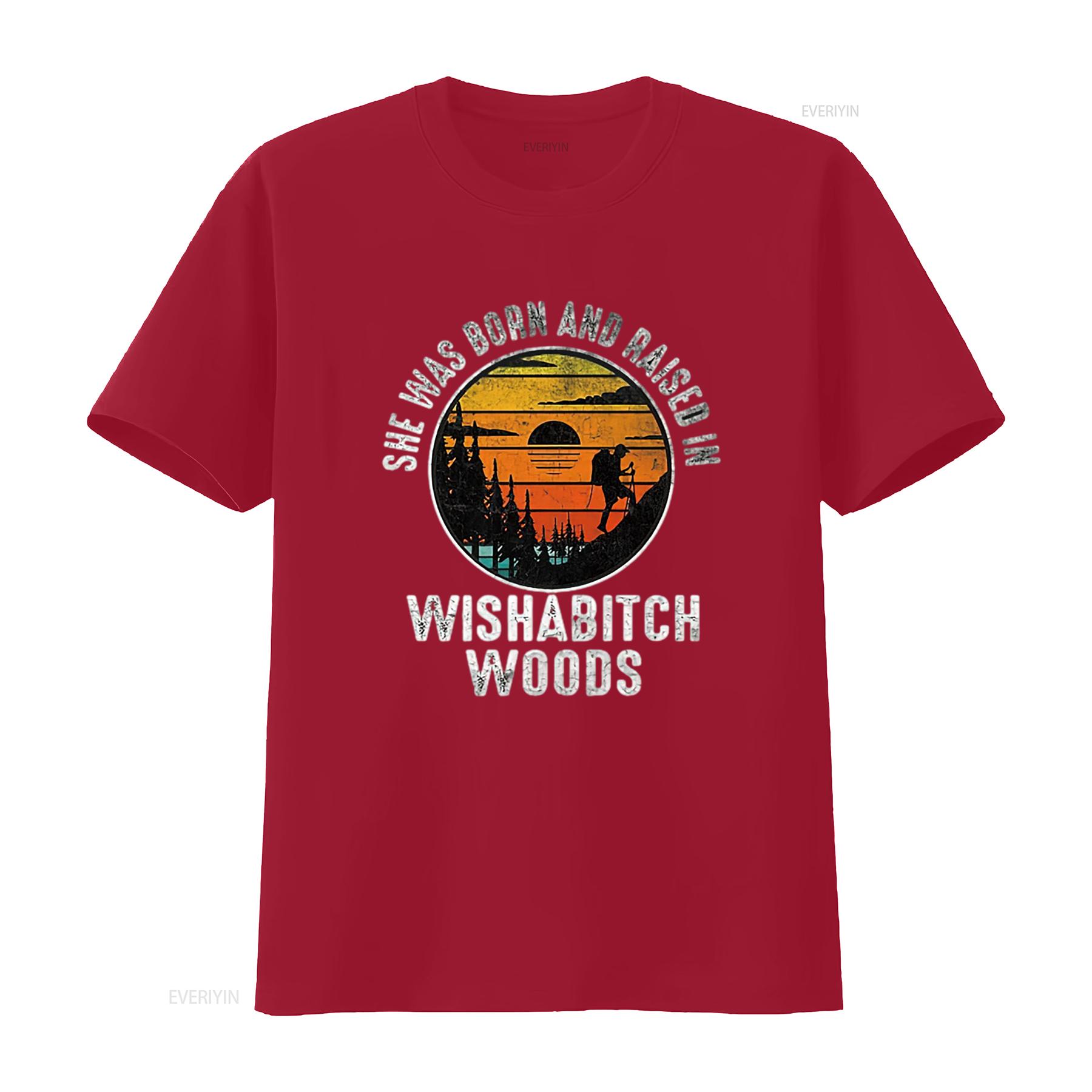 

Mens She Was Born And Raised In Wishabitch Woods Vintage Saying T Shirt Black Large vintage Washed streetwear designer clothes S
