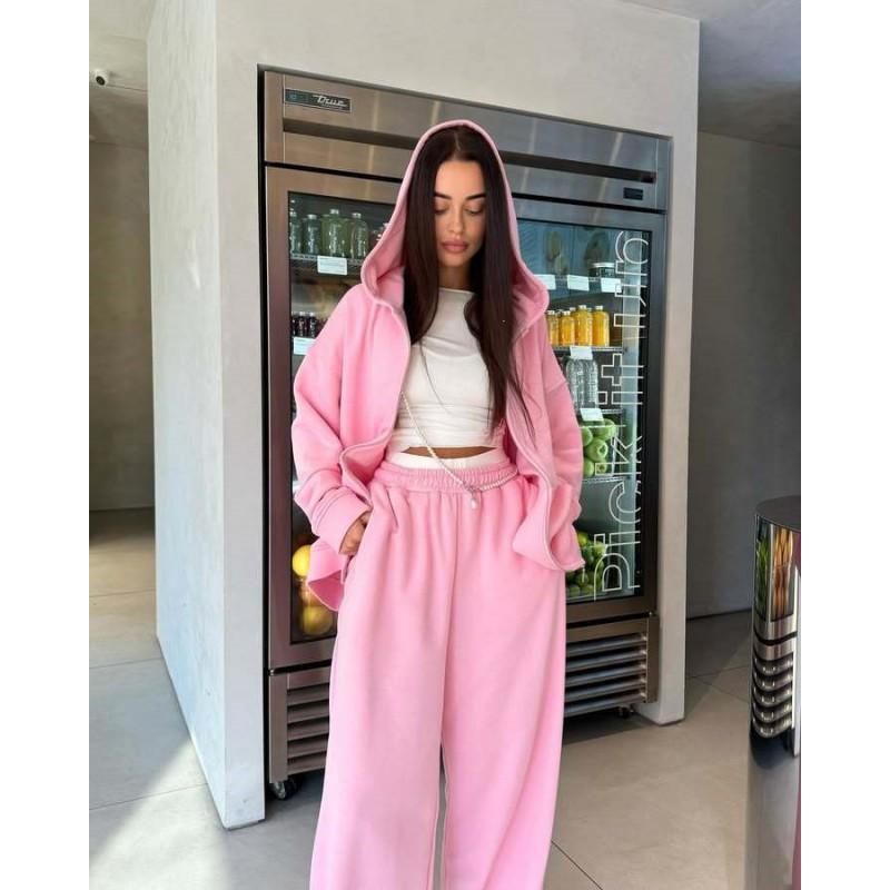 Damen Kapuzen-Reißverschluss Sportbekleidungsset Mit Kordelzug Hose Lässiges Streetwear Outfit Herbst