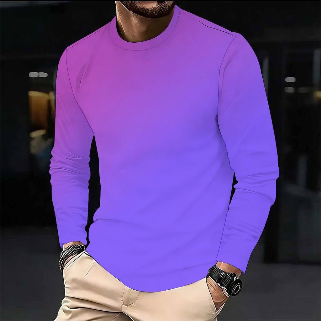 Men Gradient Color Crew Neck Long Sleeve T Shirt Faith Letter Print Casual Daily Wear Top For Spring Autumn
