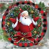 Christmas Wooden Sign with Kindly Santa Claus Pattern - Buffalo Plaid Navidad Sign for Front Door, Wall Hanging Decor - Ideal Christmas Gift