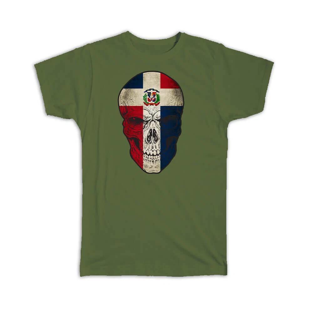 Gift T-Shirt : Dominican Republic Flag Skull National Colors S