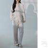 Yes Family Double Gauze Pajama Long Front Size Beige Women's Set, 100% Cotton, Sleeves, Opening, Loungewear, L,