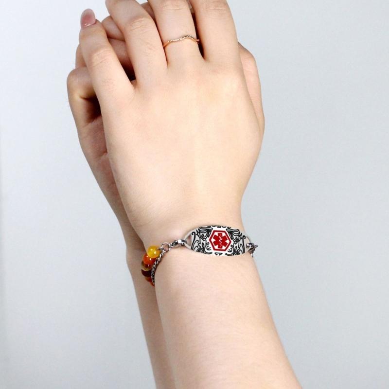 Verstellbares Medicals Alert ID-Armband mit gravierbarem Anhänger, Edelstahl, doppellagiges Armband, Handgelenkschmuck