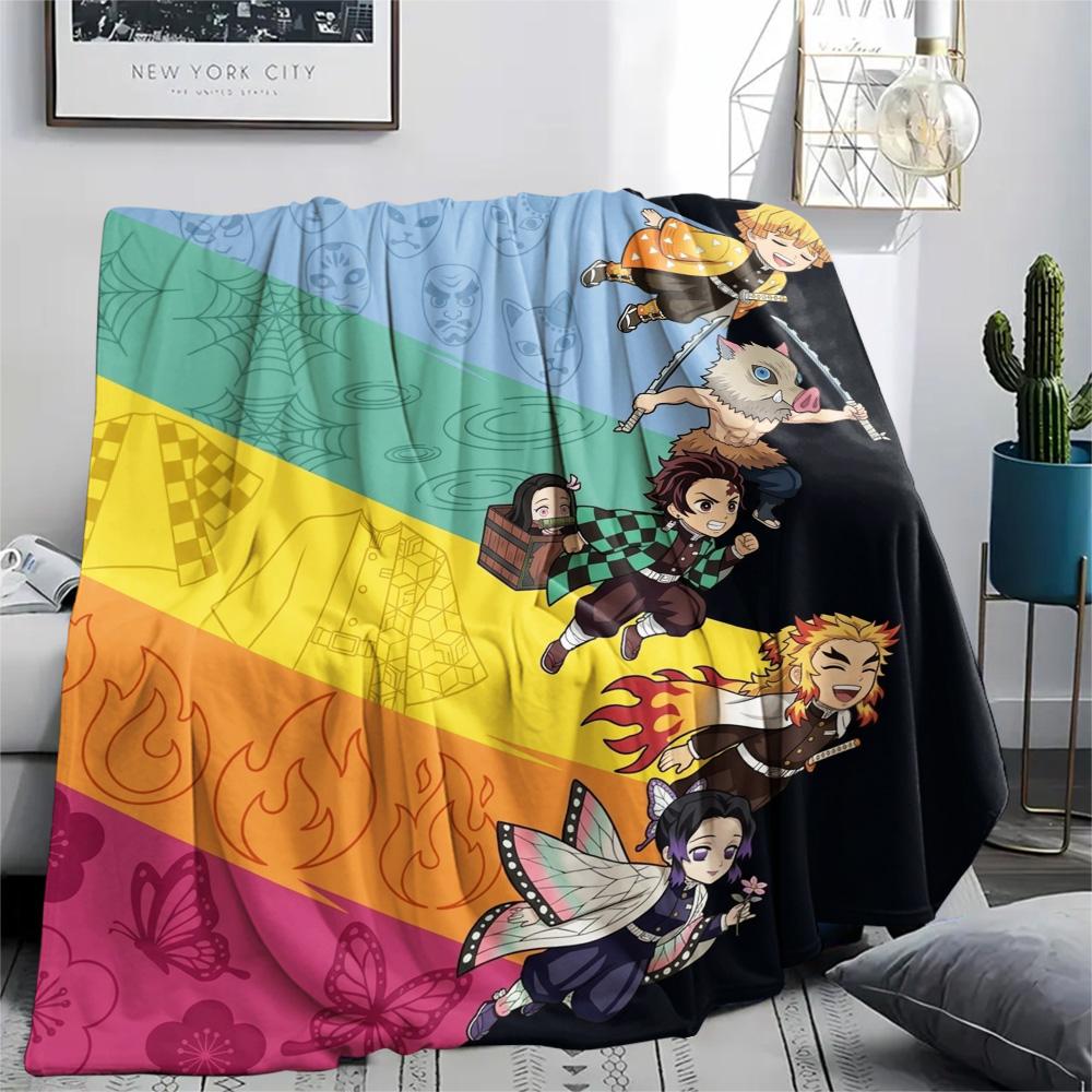 Demon Slayer Tanjiro Print Style Flannel Blanket Warm Comfortable Perfect for Home Rest Travel Picnic.-TING 75x90cm