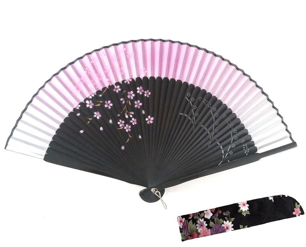 

JuneMille Set of Silk Fan and Fan Cherry Blossom Floral and Cherry Blossom Snowstorm Cherry Pink 2-Piece Bag, Pattern, Bamboo, JM-05 (Weeping Blossom