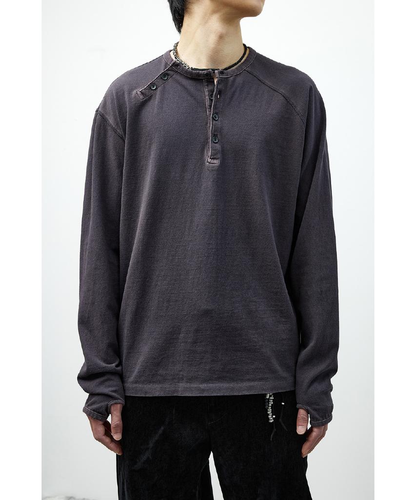 Haechinglum Double Henley Neck Tee Bleached Blue Charcoal