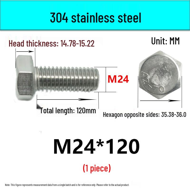 M14-30 304 Stainless Steel Fully Threaded Hex Head Screw Bolt