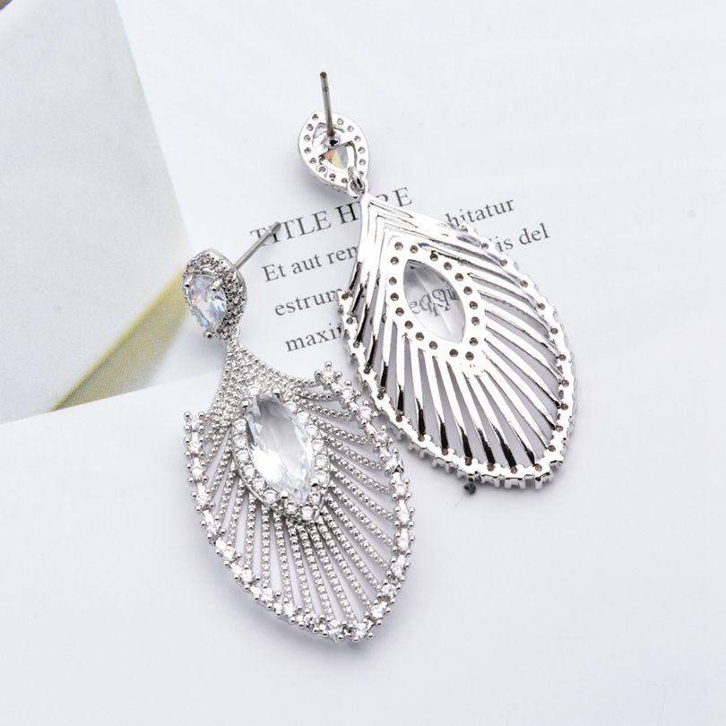 Cercei lungi cu pandantiv cu pene de lux CMM, cadou pentru banchet de mireasă, zircon, argintiu, cadou