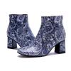 Johnature Genuine Leather Handmade Printed Comfortable Coarse Heel Side Zipper Women's Short Boots