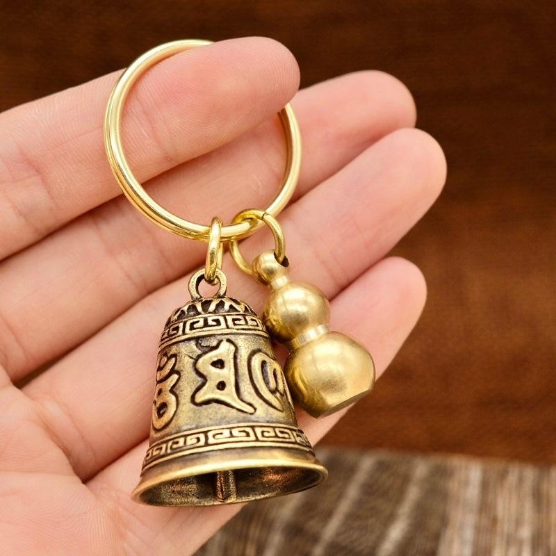 Six-character Mantra Bell Keychain Creative Key Ring Heart Sutra Copper Bell Pendant Bag Charm Accessories Lucky Gift
