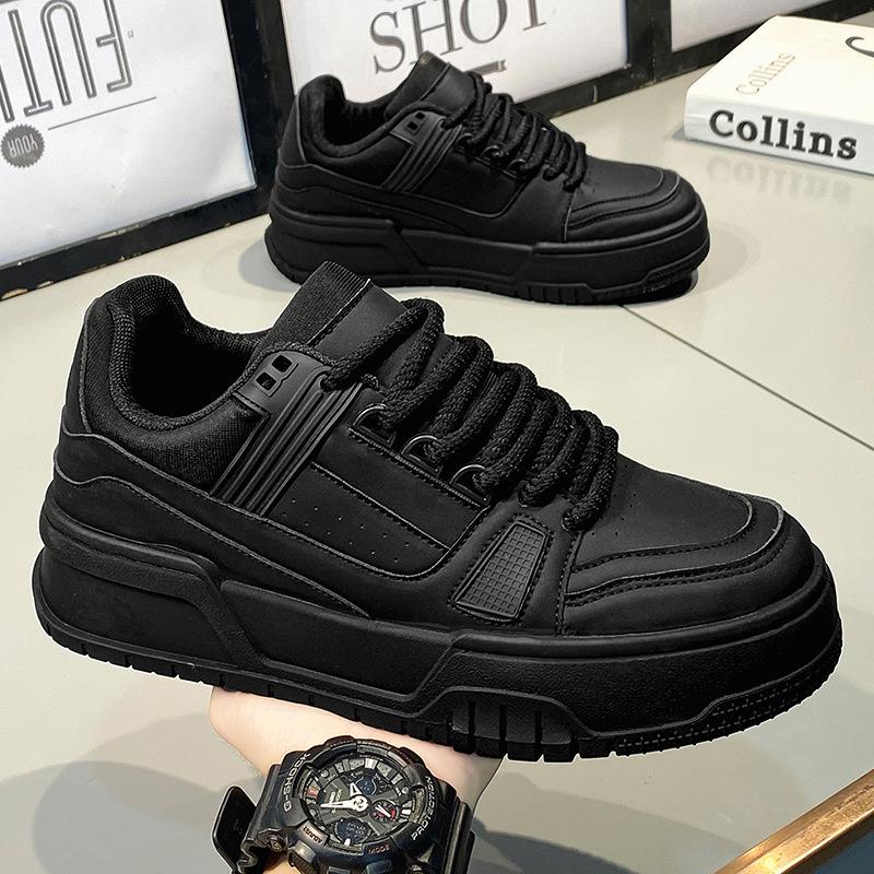 Pure black men's shoes autumn thick-soled heightening casual board shoes sports trend versatile Darth Vader retro bread shoes