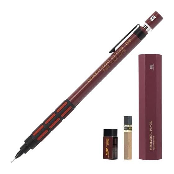 GRAPH1000LIMITED RingLeaf Drafting Mechanical Pencil Limited Retro Color with Retro Eraser, Lead Refills, and Original Pen Box (Bordeaux Black) -