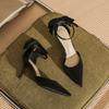 82329 [sheepskin] high heels women's thin heels 2025 new pointed one-word with temperament bow single shoes