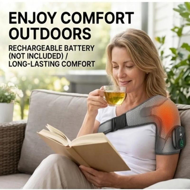Touchscreen Smart 5000mah Electric Heated Vibrating Shoulder Massager Brace Support Wrap Breathable Perforated Wireless Rechargeable 3-speed Massage