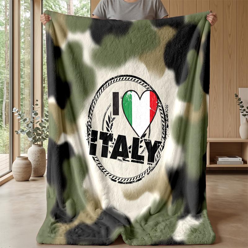 Italy Football Printed Flannel Blanket Skin Friendly Warm Decorative Throw for Indoor Couch Bed Daily Use