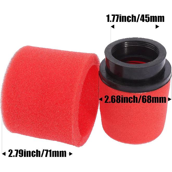 2Pcs 44mm 45mm 1.77inch Red Double Foam Pod Performance Filter for 50cc-90cc 110cc 125cc 140cc 150cc 200cc 250cc GY6 ATV Scooter Quad Go Kart Moped