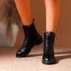 Cizme moderne din piele PU neagră pentru femei, toamnă-iarnă, cu șireturi, cu platformă, botine până la gleznă, cu fermoar, cu pluș scurt, pentru femei