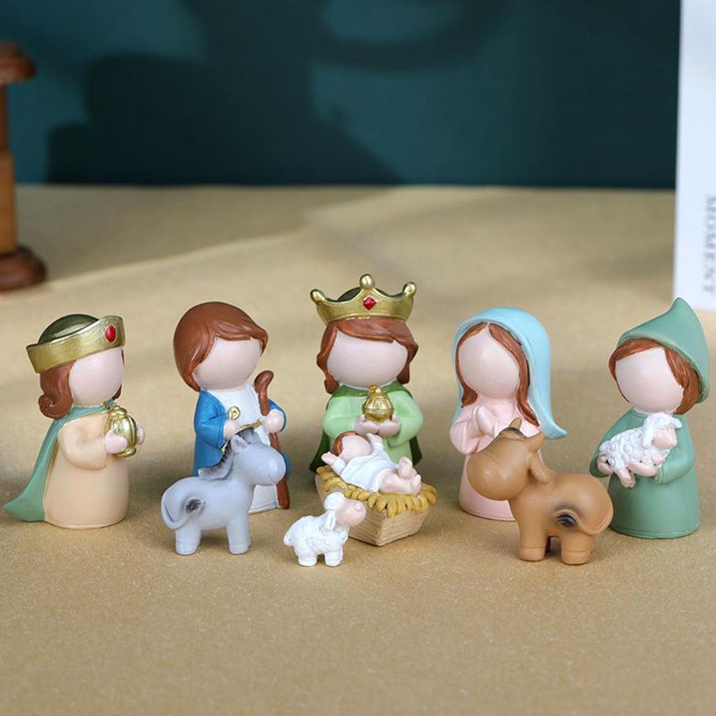 Christmas Nativity 12 Pieces Holy Family Manger Small Nativity Set Christmas Decor for Kids Adults Christian Desk Table Shelf