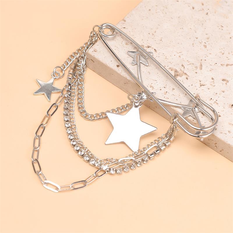 Schmuck Retro Diamant Stern Mond Sichel Kette Quaste Broschen Elegant Damen Kleidung Dekor Zubehör Tasche Anhänger Anzugnadeln