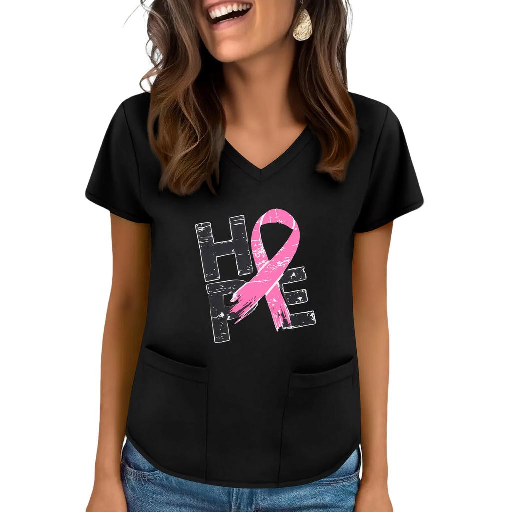 Women's V-Neck Short-Sleeve Pocketed Top With Side Slit