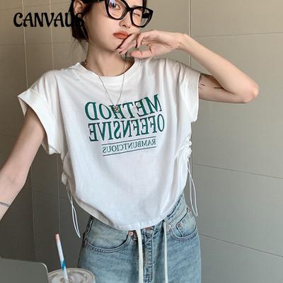 Women's T-shirt Summer Irregular Chic Drawstring Loose Short Short-sleeved Tops