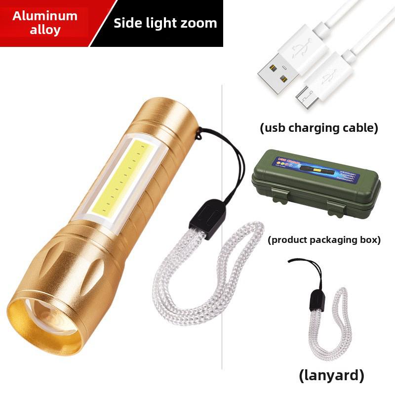 511 Mini USB Rechargeable LED Flashlight with COB, Telescopic Zoom, and Logo Printing