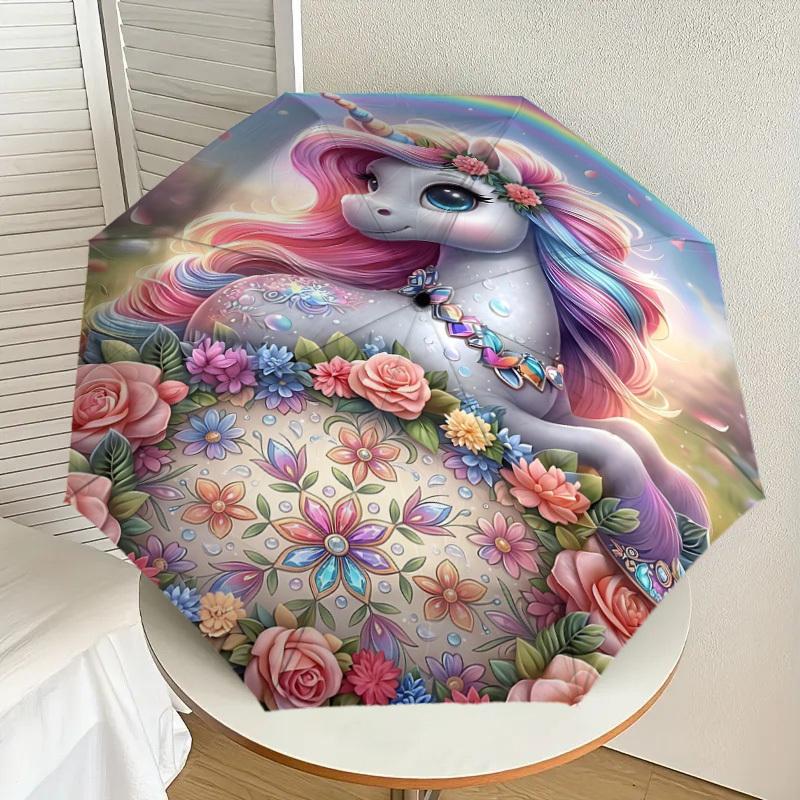 1PC Unicorn Umbrella-8-Rib Reinforced, Automatic Open, Lightweight & Durable, Fashion Accessory for Outdoor, H0411