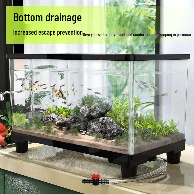 2025 Eco-Friendly Acrylic Fish & Turtle Tank with Drainage and Lid for Living Room
