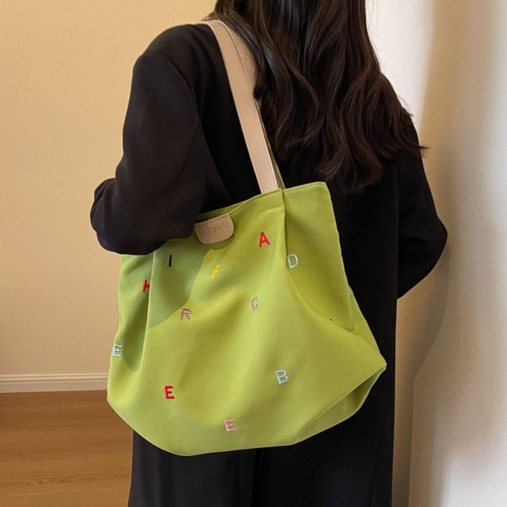 Simple Embroidery Letter Handbag Inner Pocket Elegant Shoulder Bag  Student Class