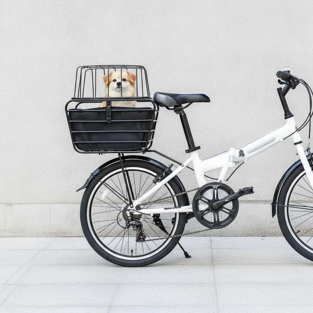 Bike Basket with Wire Cage Shockproof for Shopping Trips, Commuters
