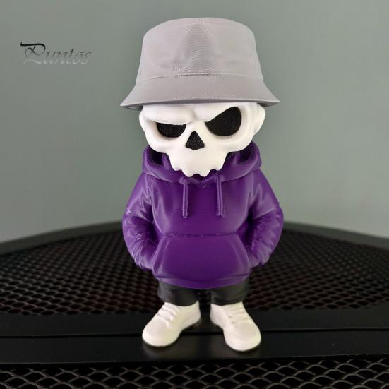 3D Printed Skull Decor Cool Skeleton Figurines, Gothic Small Statue, Halloween Desktop Ornament Spooky Collectible for Home Office Desk Shelf