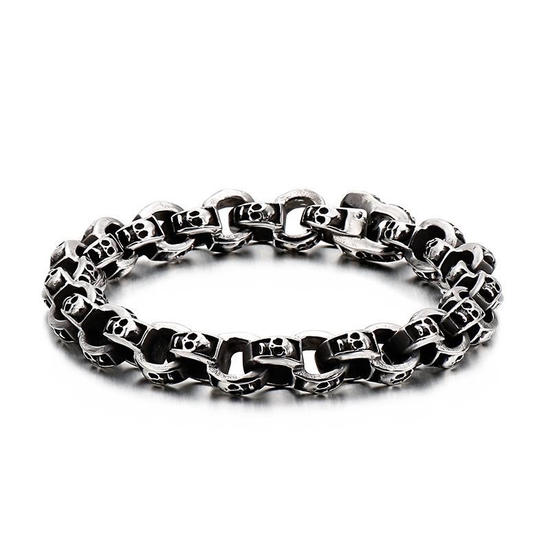 European and American Men's Stainless Steel Creative Skull Bracelet, Personalized Punk Locomotive Ghost Head Bracelet, Titanium Steel Jewelry