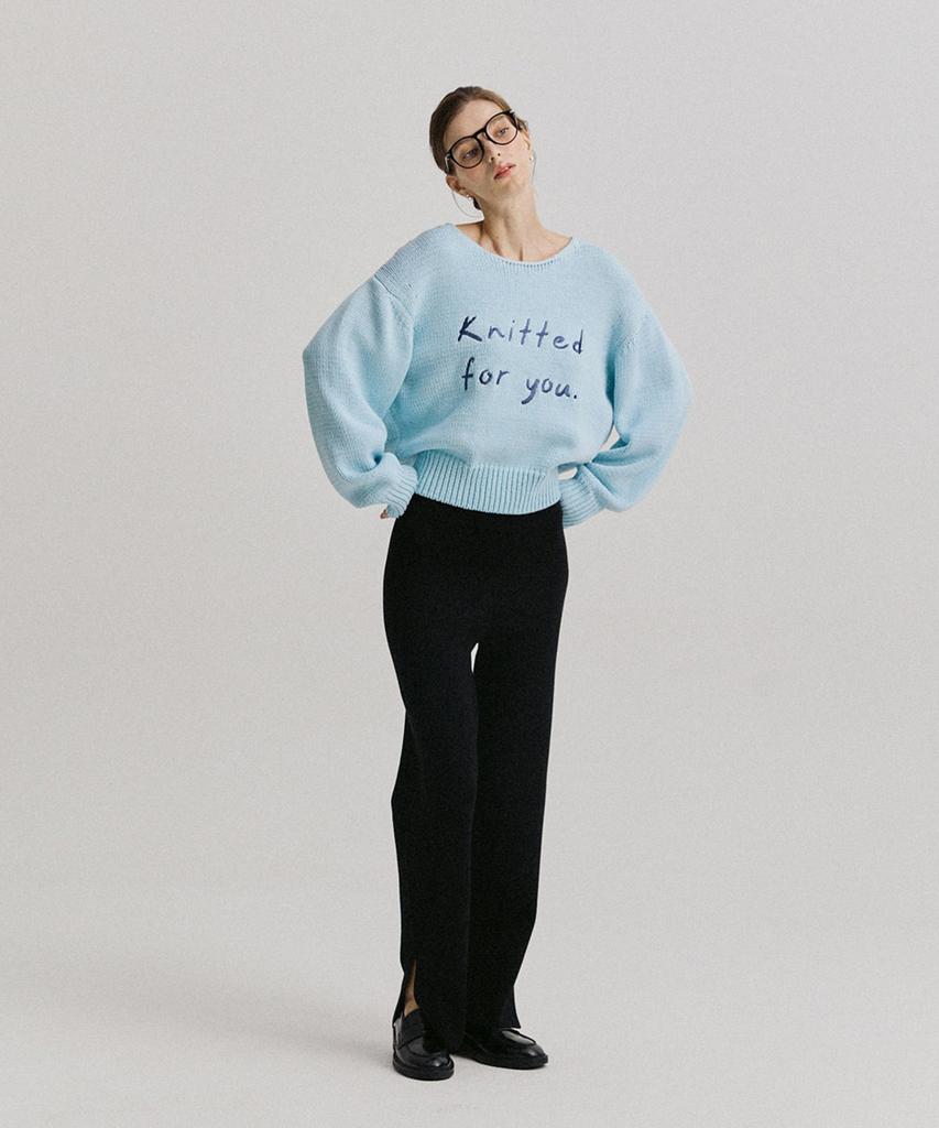 Seuneogeuyu Knitted For You Lettering Soft Cotton Knit Top_Sky_S M