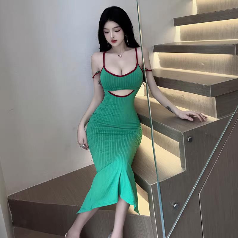 Robe Sexy à Fourche Fendue pour Femme, Dos Creux, Mince, à Bretelles