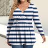 Women's Plus Size Shirt Long Sleeve  Print Top Pleated Casual V-Neck Top