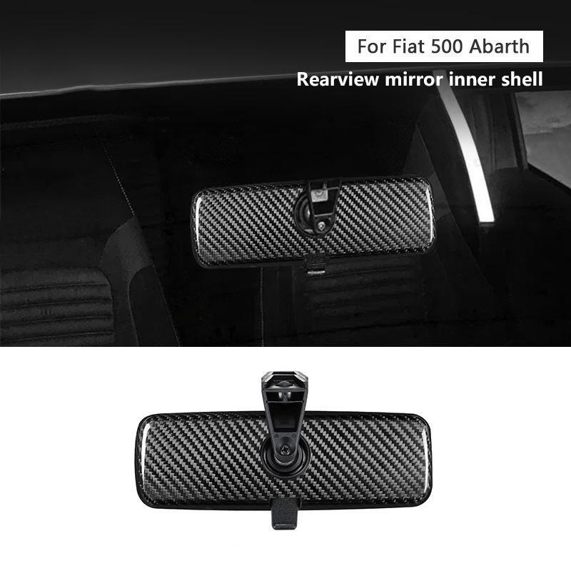 Fiat 500 Abarth Carbon Fiber Rearview Mirror Cover - Interior Decorative Accessory
