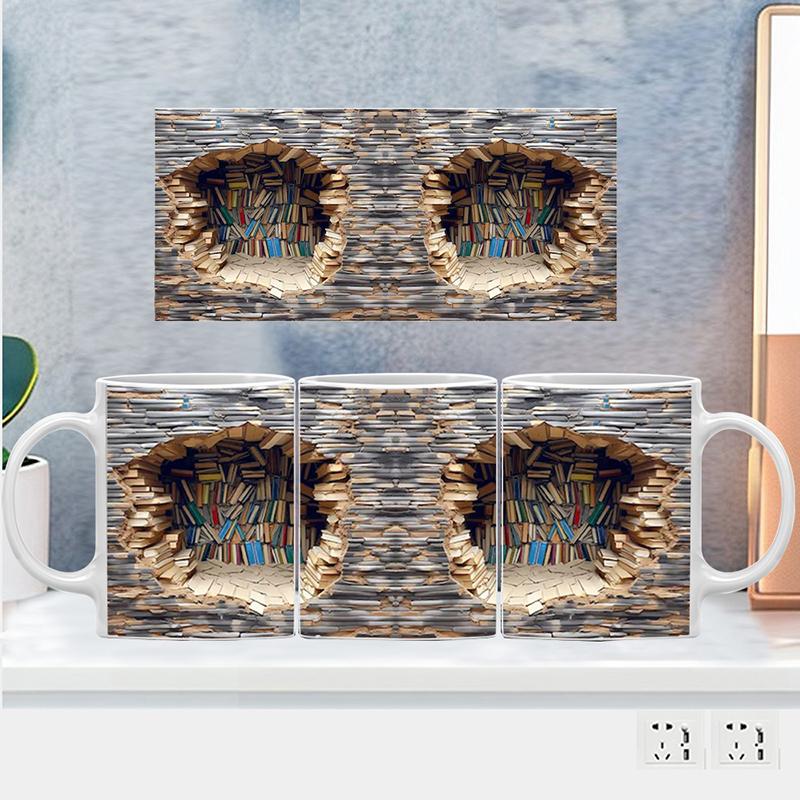 3D Bookshelf Ceramic Mug Creative Space Design Library Shelf Cup Tea Milk Coffee Cups Best Gift for Book Lovers