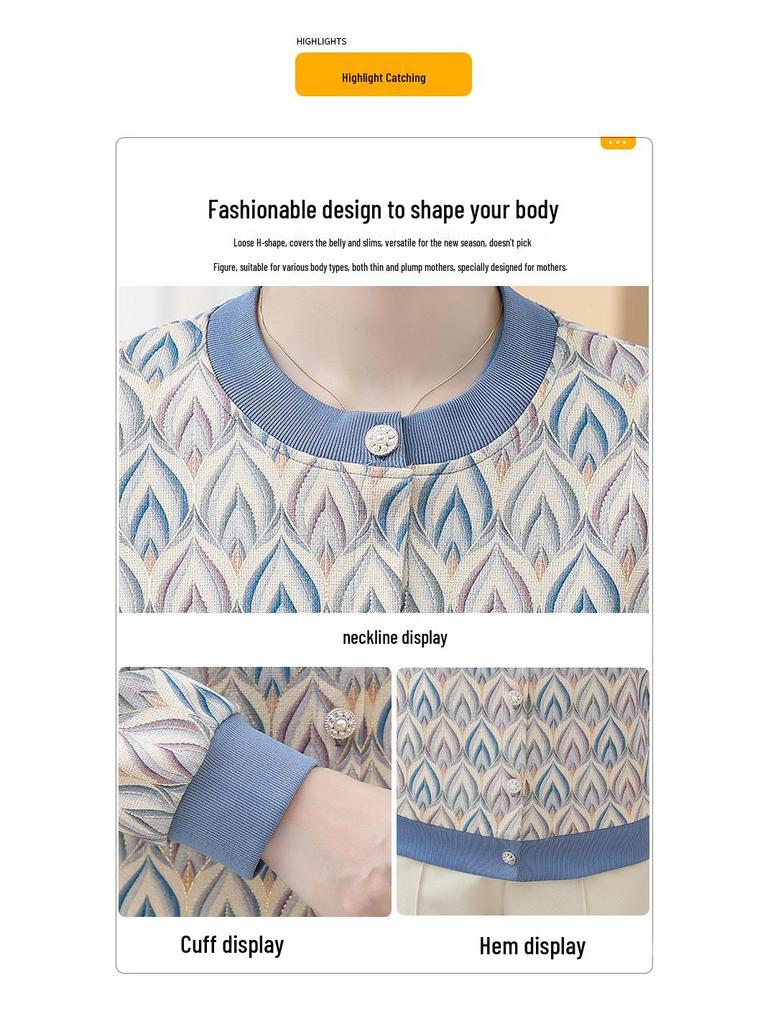 Autumn 2025 Women's Long-Sleeve Knit T-Shirt Set for 50-Year-Old Mothers