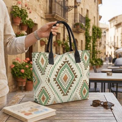  Boho Geometric Tote Bag Large Capacity Casual Canvas Shoulder Bag for Daily Shopping Travel