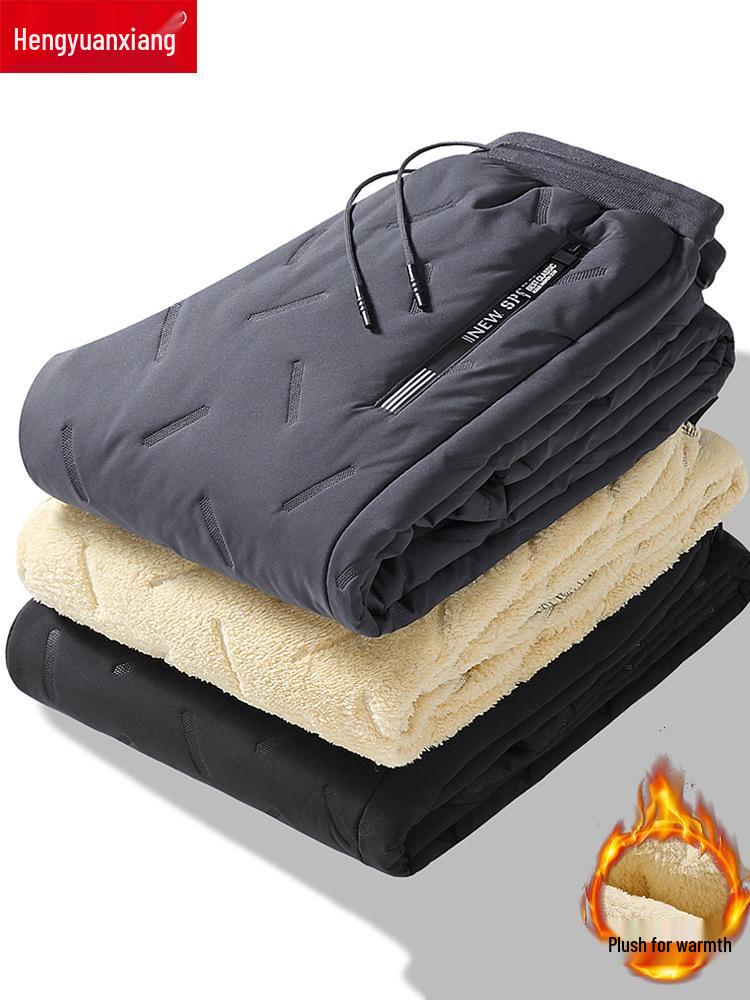 Men's Winter Fleece-Lined Lambswool Pants - Thick, Warm, Windproof