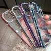 Luxury Plating Glitter Diamond Transparent Case for iPhone 17 16 13 11 12 14 15 Pro Max Plus Female Silicone Shockproof Cover