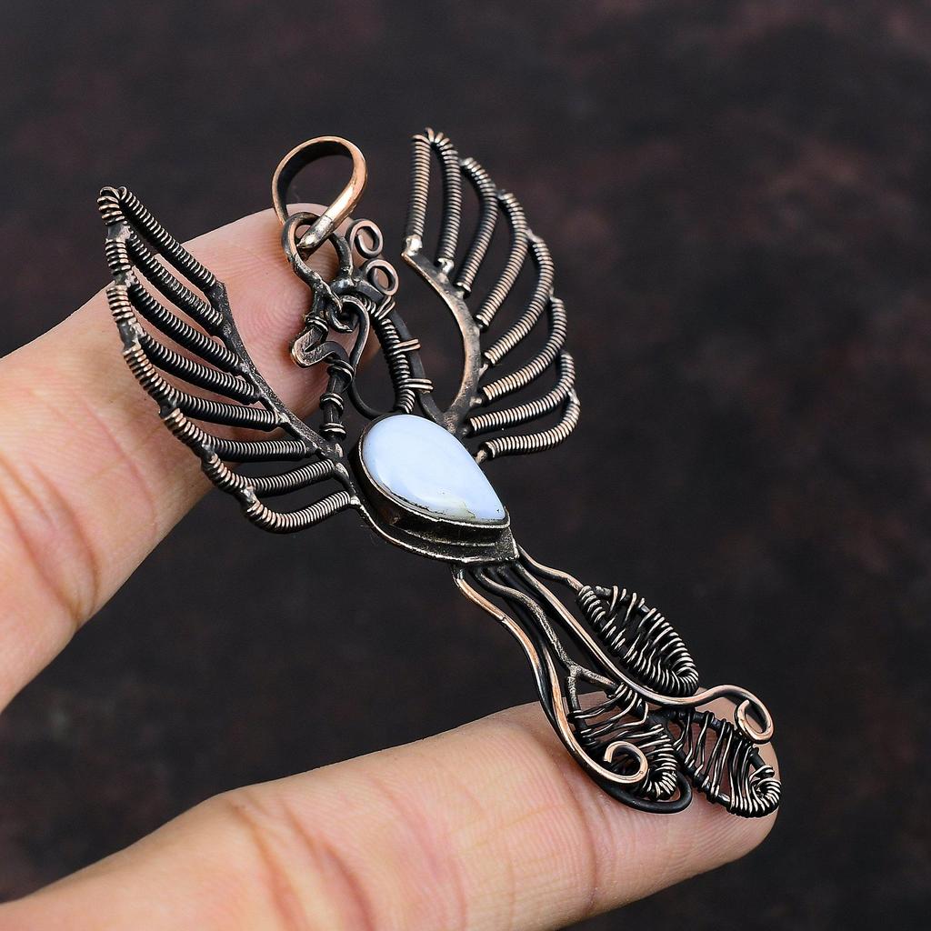 Blue Lace Agate Pendant Copper Wire Wrapped Pendant Handmade Phoenix Bird Pendant Gemstone Pendant Gift For Women Very Pretty Copper Jewelry
