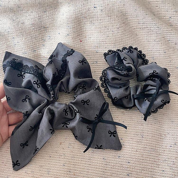 Gray Bow Square Large Hair Tie - Women's Ponytail Hair Accessory, Gentle on Hair