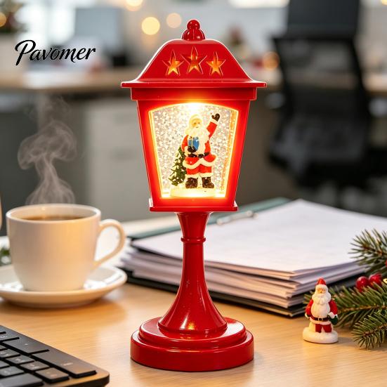 Desktop Healing Decoration Christmas Snow Sphere Lamp, Retro Street Lamp Design, Santa Home Interior Accents Snowman Tree Night Light for Bedroom,