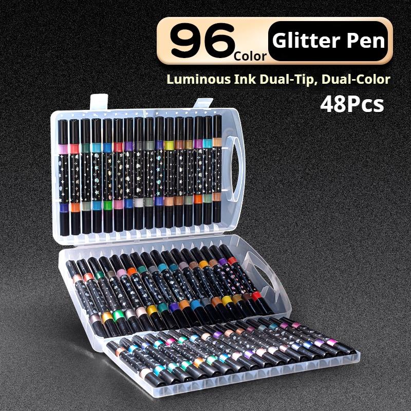 12-48 Pcs Dual Tip Glitter Acrylic Markers 24/48/96 Colors Fine-tip Metallic Art Markers Paint Pens Set for Rock Painting Stone