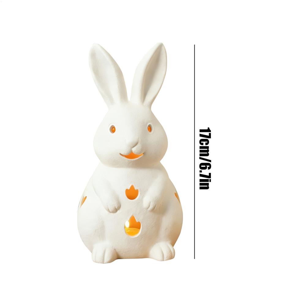 Easter Bunny Candle Holder Cute Spring Rustic Resin Statue Easter Bunny Tealight Candle Holder for Home Decor Yard Outside Door