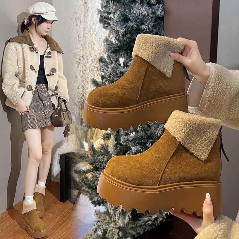 Mao Mao Mode Schneestiefel mit dicker Sohle und kurzem Schaft für Damen 2025 Winter neue Samt verdickte kleine Muffinsohle Baumwollschuhe Stiefel