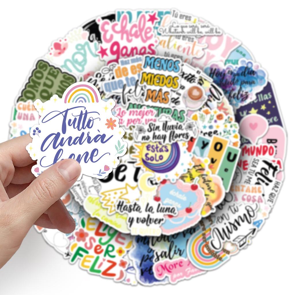 50 Inspirational Spanish Graffiti Stickers Personalized Creative Text Phrases Decorative Mobile Phone Computer Stickers