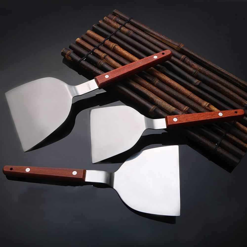 Stainless Steel Pancake Turner Wooden Handle Teppanyaki Spatula Flipper Barbecue Spatula  Griddle