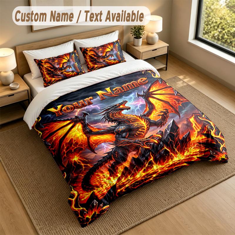 Dragon Phoenix Theme Personalized 3Pcs Bedding Set Custom Text & Name 1 Sheet 2 Pillowcases Household Bedding 1pc
